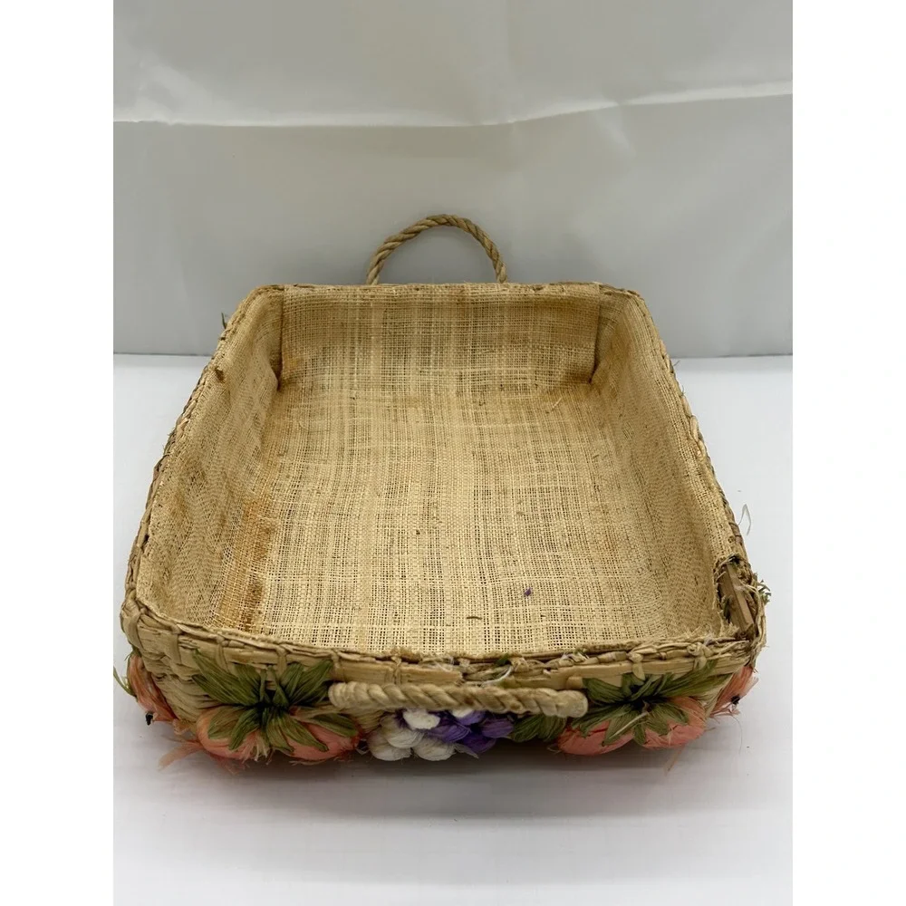 VTG Raffia Casserole Dish Carrier Basket Set of 2 with Anchor Hocking Glass Dish